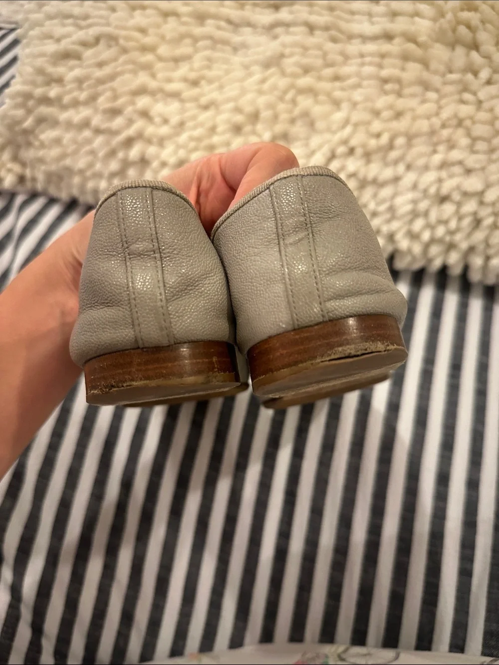 CHANEL Gray Leather Ballet Flats with CC Medallionr size 38